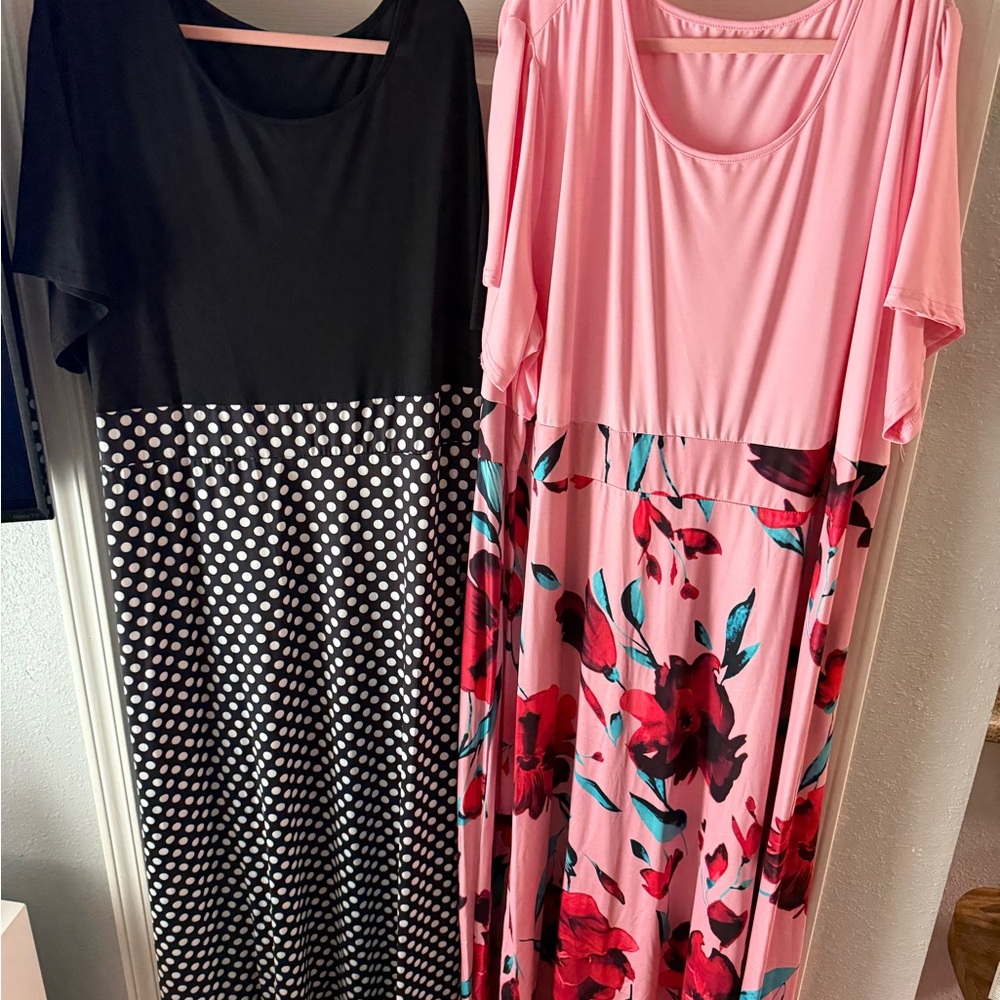 Pink Floral and Black Polka Dot Dresses